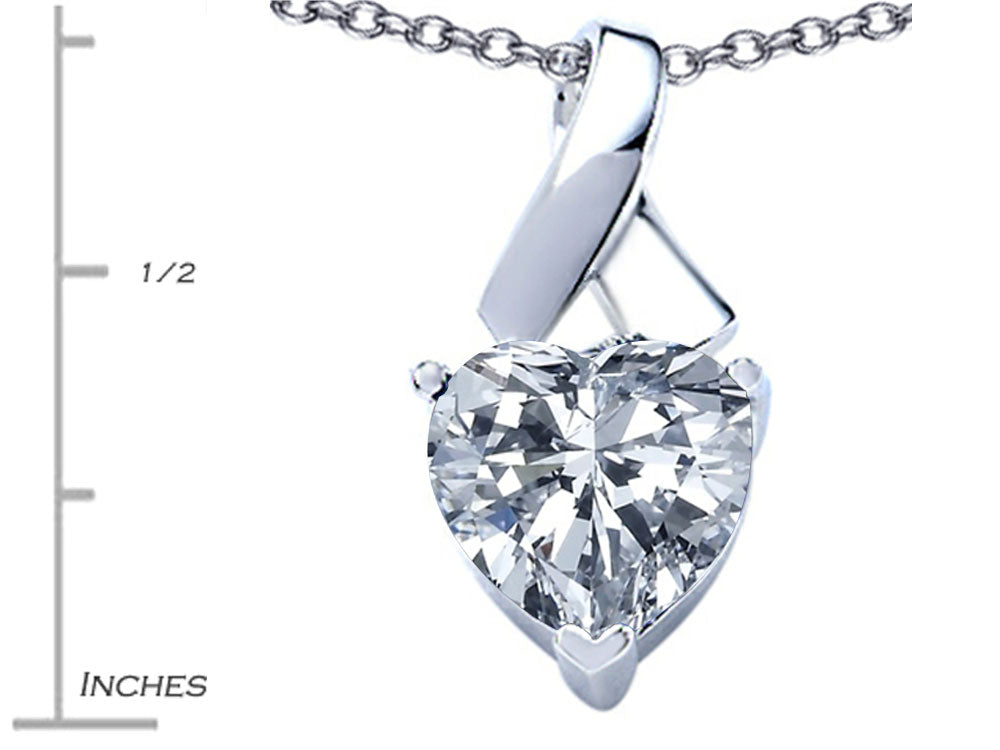 Star K 7mm Heart Shape Genuine White Topaz Ribbon Pendant Necklace