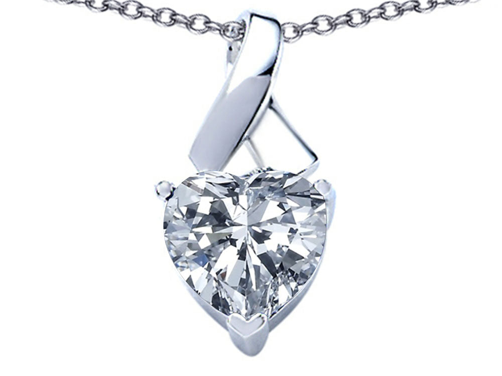 Star K 7mm Heart Shape Genuine White Topaz Ribbon Pendant Necklace