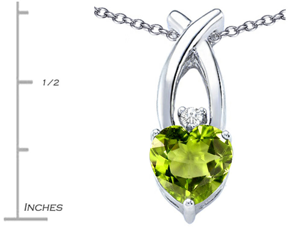 Star K 8mm Heart Shape Simulated Peridot and Cubic Zirconia Cross Heart Pendant Necklace