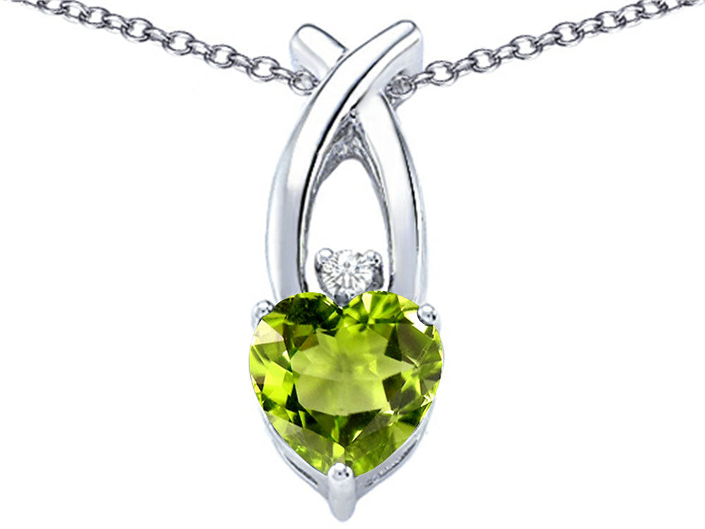 Star K 8mm Heart Shape Simulated Peridot and Cubic Zirconia Cross Heart Pendant Necklace