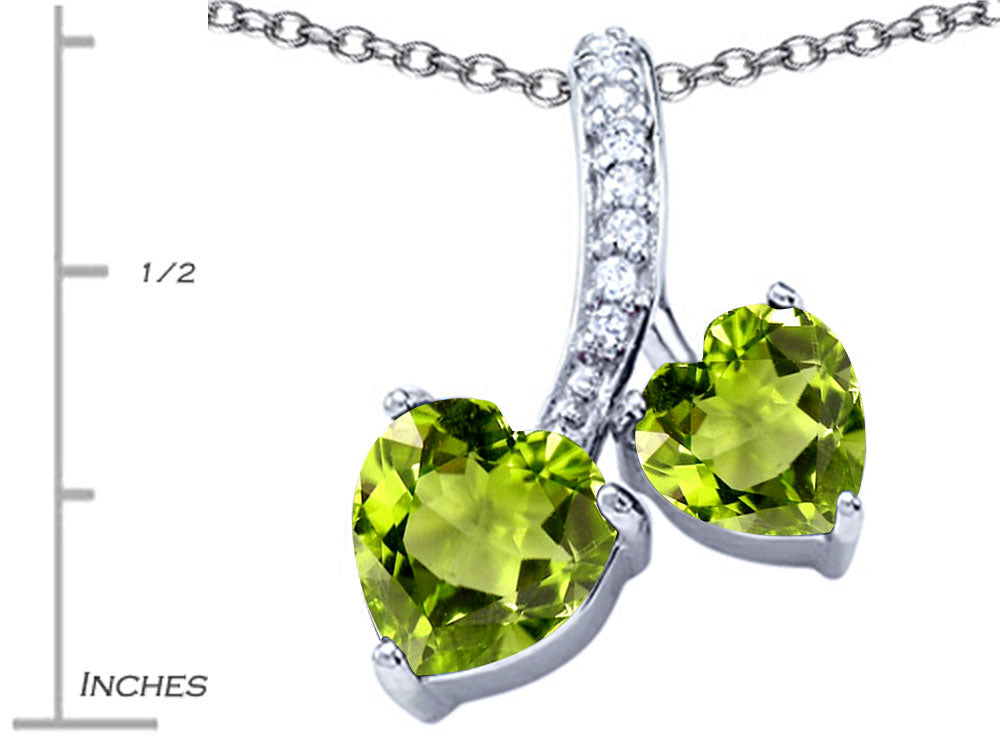 Star K 8mm and 7mm Heart Shape Simulated Peridot and Cubic Zirconia Double Hearts Pendant Necklace