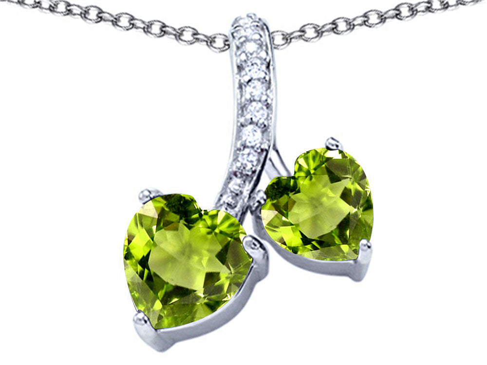 Star K 8mm and 7mm Heart Shape Simulated Peridot and Cubic Zirconia Double Hearts Pendant Necklace