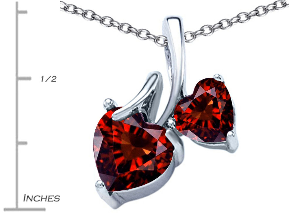 Star K 8mm and 6mm Heart Shape Simulated Garnet Double Hearts Pendant Necklace