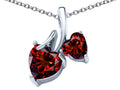 Star K 8mm and 6mm Heart Shape Simulated Garnet Double Hearts Pendant Necklace