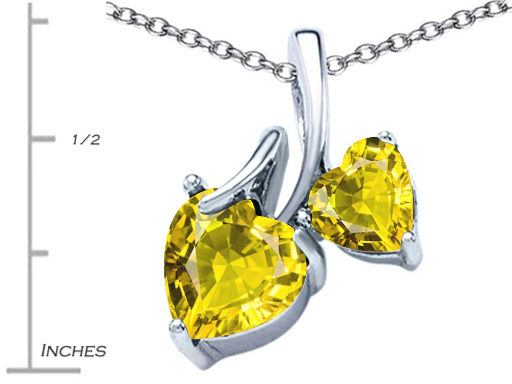 Star K 8mm and 6mm Heart Shape Simulated Citrine Double Hearts Pendant Necklace
