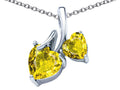 Star K 8mm and 6mm Heart Shape Simulated Citrine Double Hearts Pendant Necklace