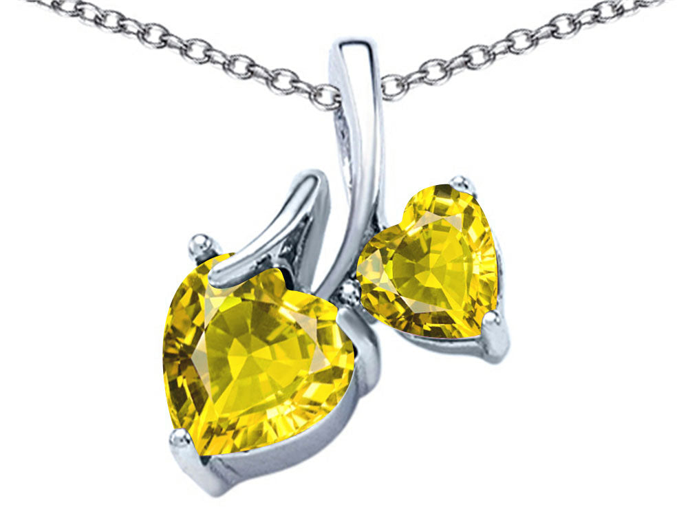 Star K 8mm and 6mm Heart Shape Simulated Citrine Double Hearts Pendant Necklace