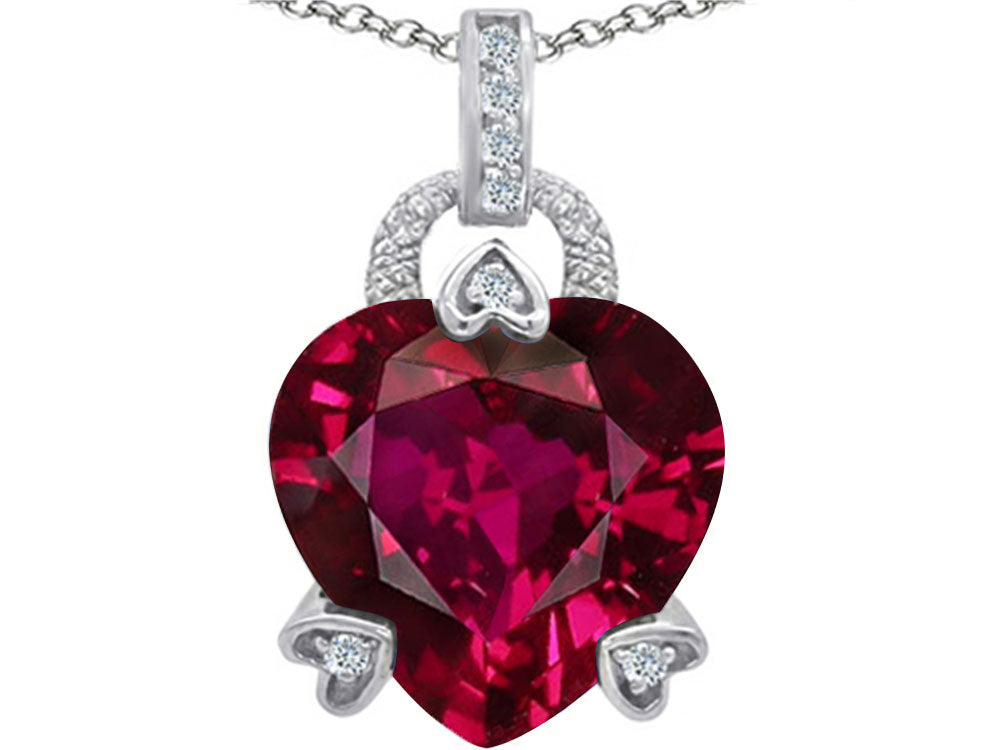 Star K Large Lock Love Heart Pendant Necklace with 13mm Heart Shape Created Ruby