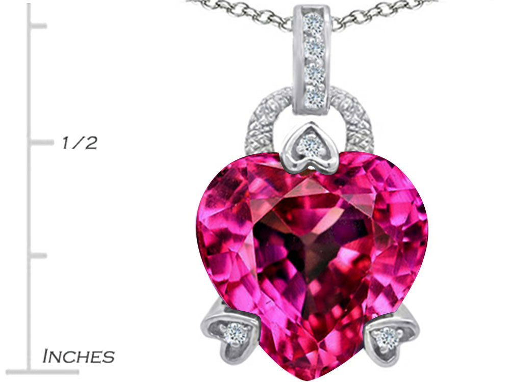 Star K Large Lock Love Heart Pendant Necklace with 13mm Heart Shape Created Pink Sapphire
