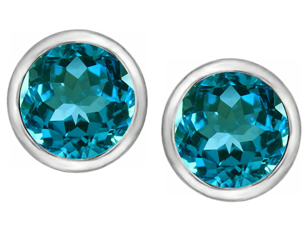 Star K 7mm Round Simulated Blue Topaz Earrings Studs
