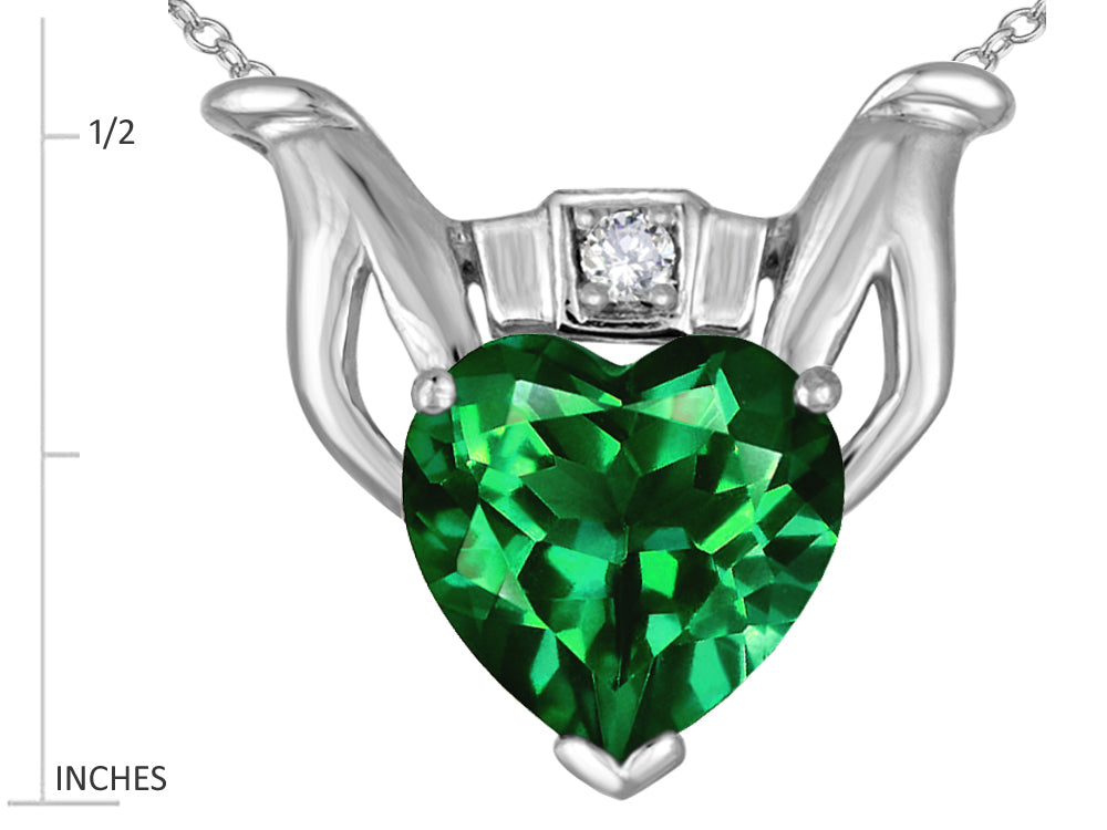 Star K Claddagh Love Pendant Necklace With 8mm Heart Simulated Emerald