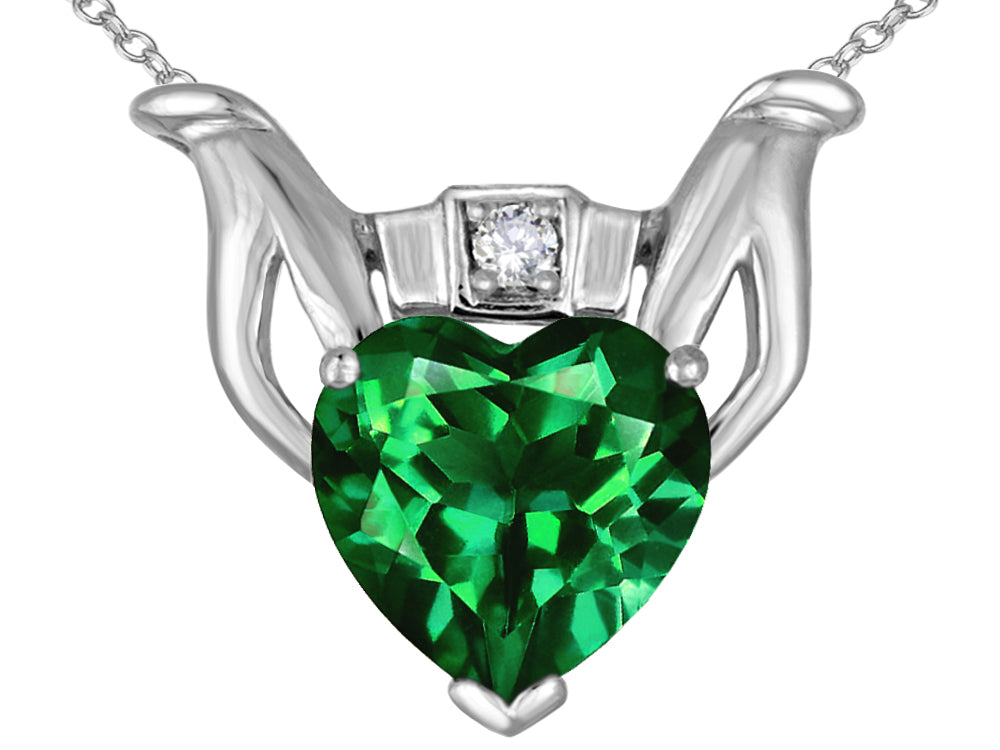 Star K Claddagh Love Pendant Necklace With 8mm Heart Simulated Emerald