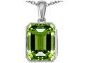 Star K Emerald Cut 10x8mm Simulated Peridot Pendant Necklace