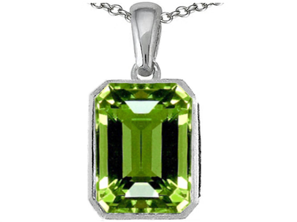 Star K Emerald Cut 10x8mm Simulated Peridot Pendant Necklace
