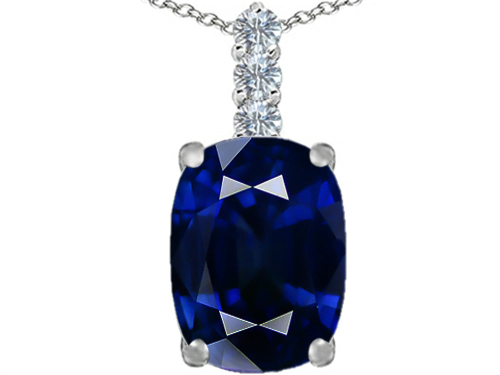 Star K Large 14x10mm Cushion-Cut Simulated Sapphire Pendant Necklace