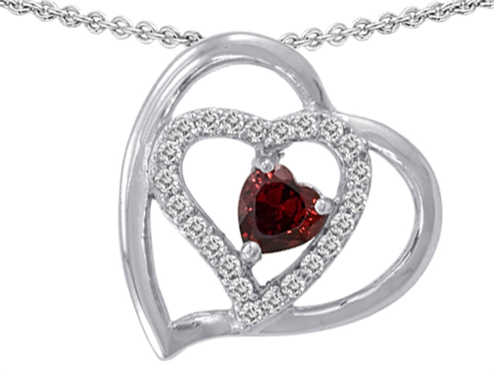Star K 6mm Heart Shape Simulated Garnet Pendant Necklace