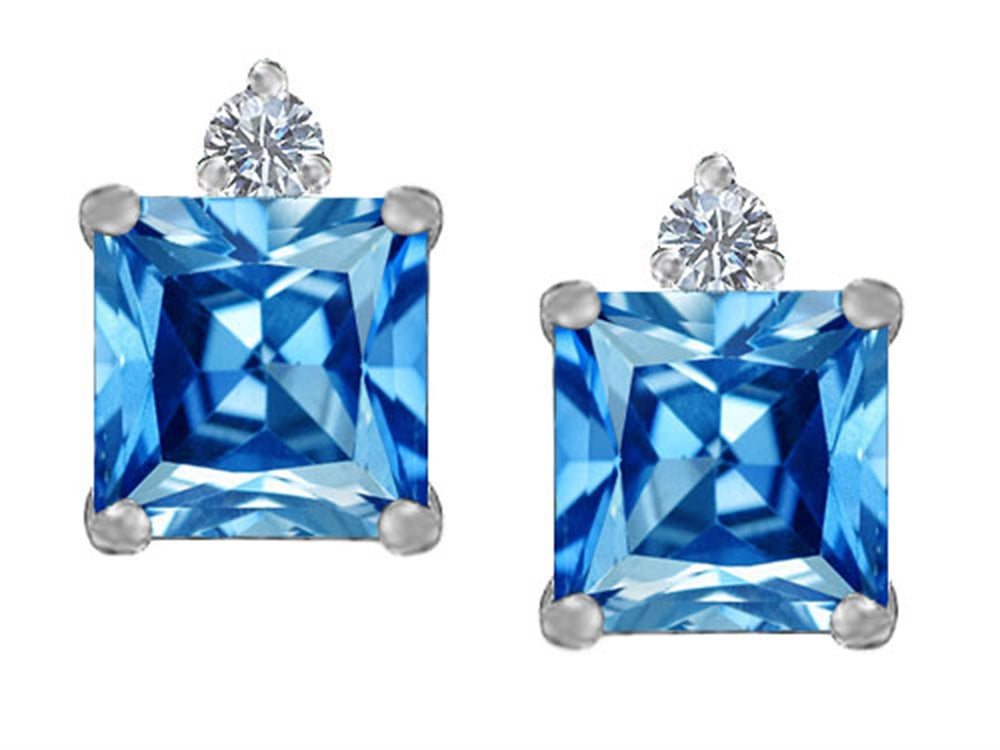 Star K 7mm Square Cut Simulated Blue Topaz Earrings Studs
