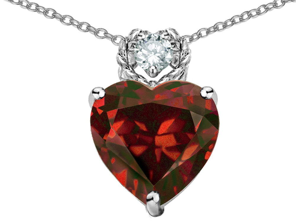 Star K 8mm Heart Shape Simulated Garnet Pendant Necklace