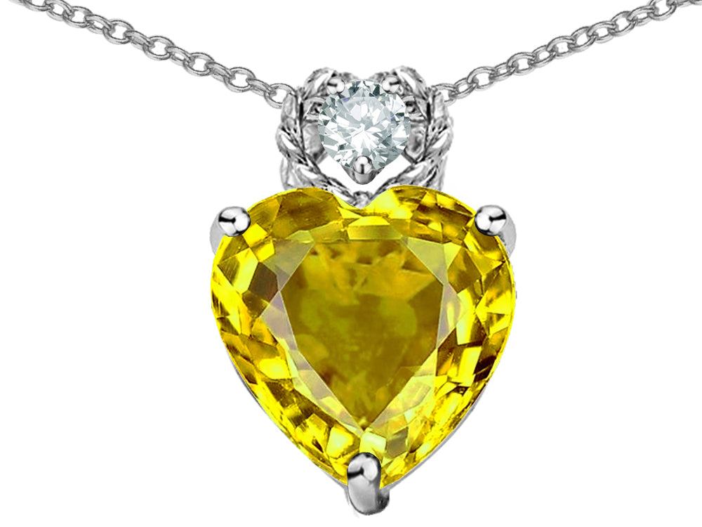 Star K 8mm Heart Shape Simulated Citrine Pendant Necklace
