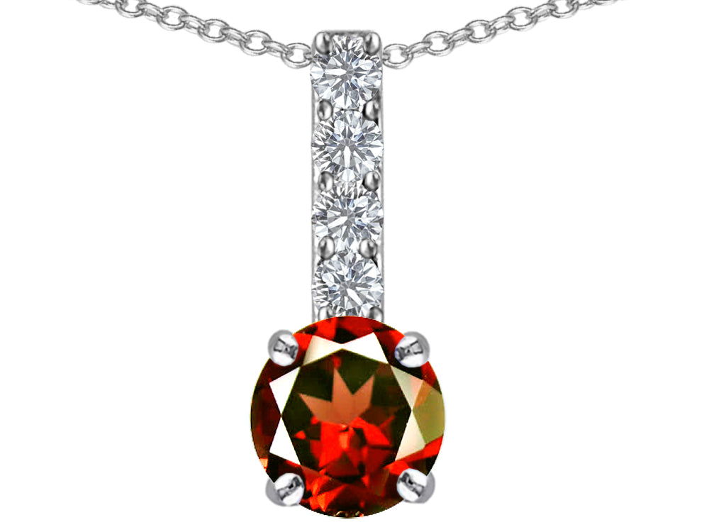 Star K Round Simulated Garnet Pendant Necklace