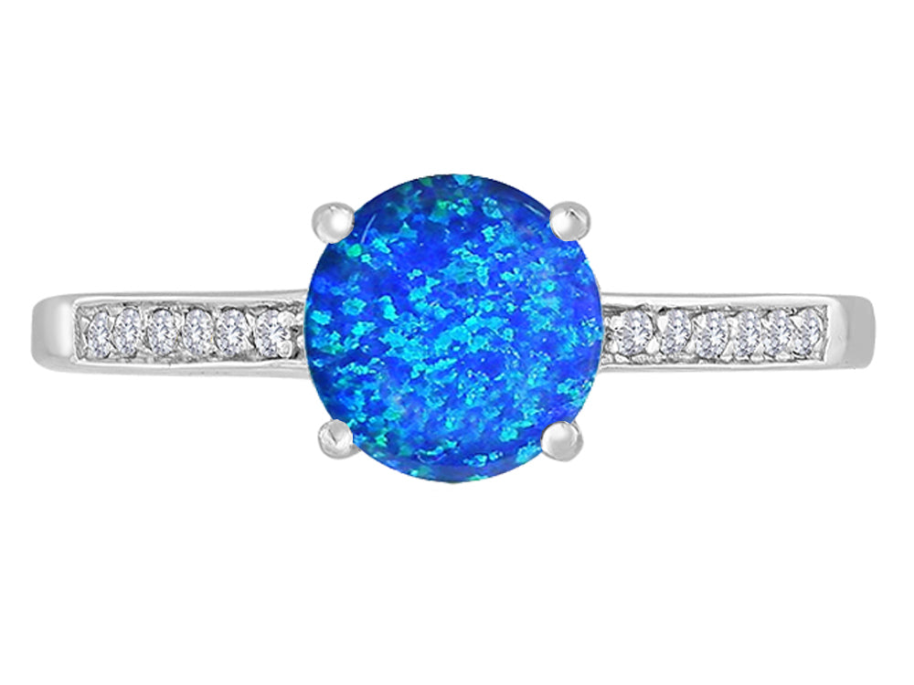 Original Star K Round 7mm Blue Simulated Opal Solitaire Engagement Ring