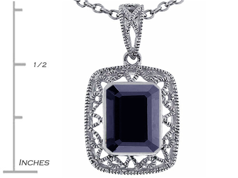Star K Emerald Cut Genuine Black Sapphire Pendant Necklace