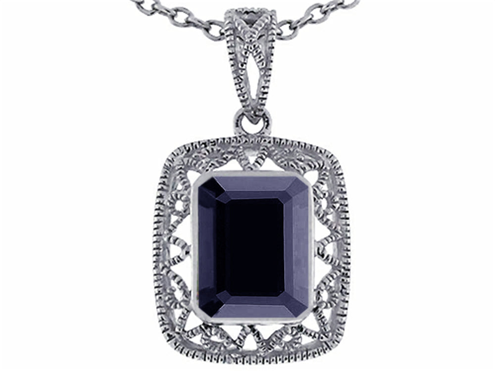 Star K Emerald Cut Genuine Black Sapphire Pendant Necklace
