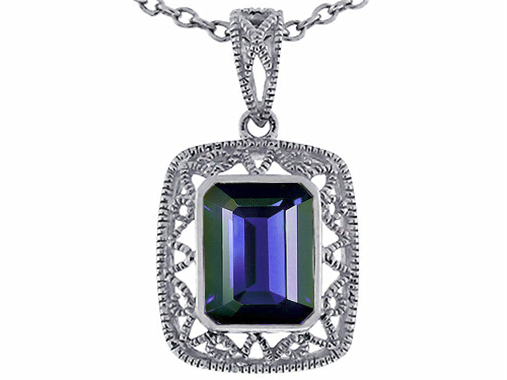 Star K Emerald Cut Genuine Iolite Pendant Necklace