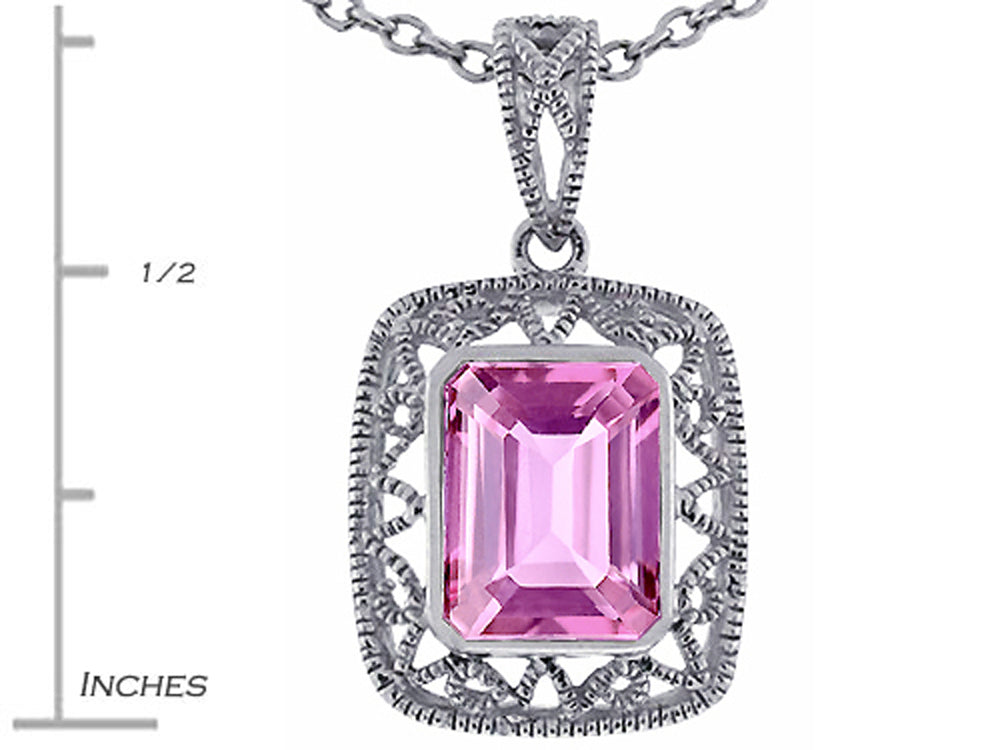Star K Emerald Cut Created Pink Sapphire Pendant Necklace
