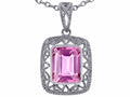 Star K Emerald Cut Created Pink Sapphire Pendant Necklace