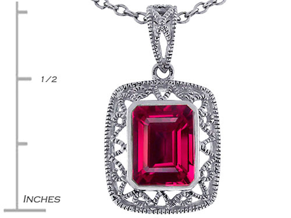 Star K Emerald Cut Created Ruby Pendant Necklace