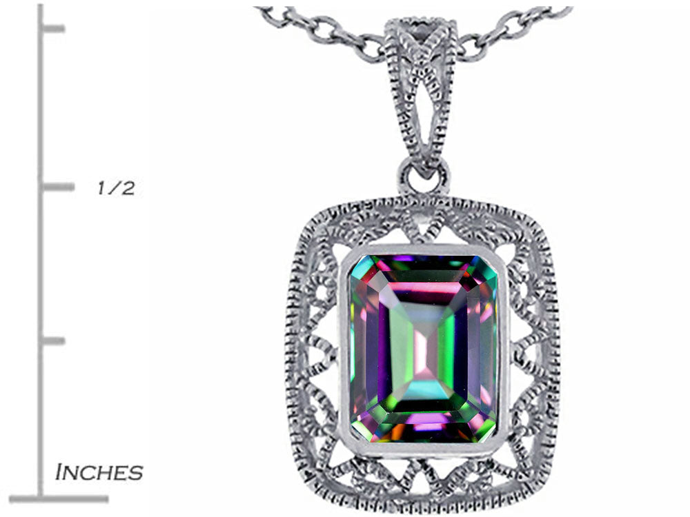 Star K Emerald Cut Rainbow Mystic Topaz Pendant Necklace