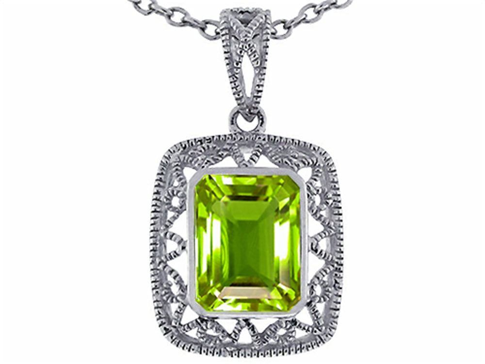 Star K Emerald Cut Genuine Peridot Pendant Necklace