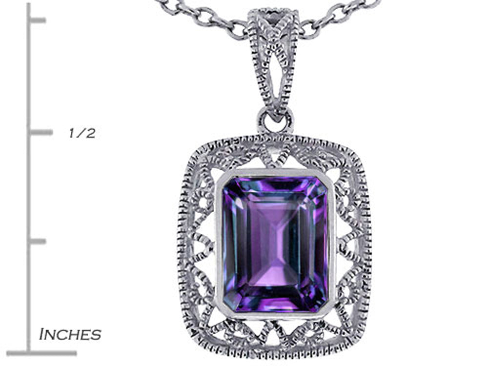 Star K Emerald Cut Simulated Alexandrite Pendant Necklace