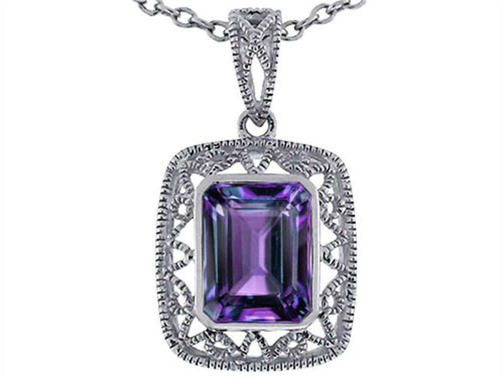 Star K Emerald Cut Simulated Alexandrite Pendant Necklace