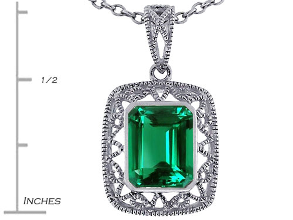 Star K Emerald Cut Simulated Emerald Pendant Necklace