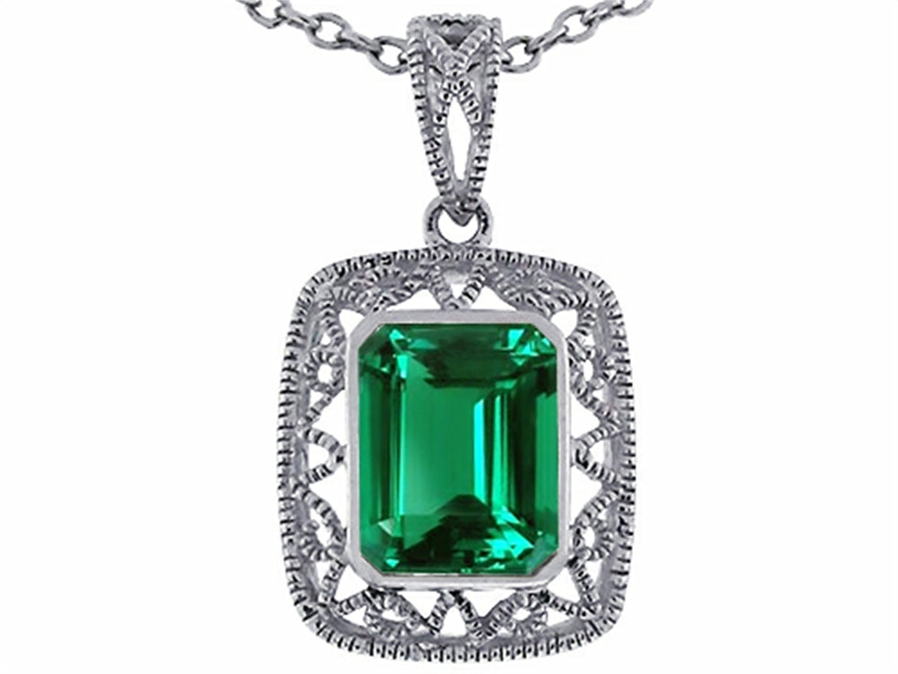 Star K Emerald Cut Simulated Emerald Pendant Necklace