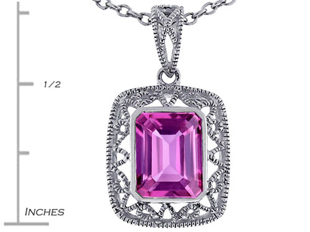 Star K Emerald Cut Simulated Pink Tourmaline Pendant Necklace
