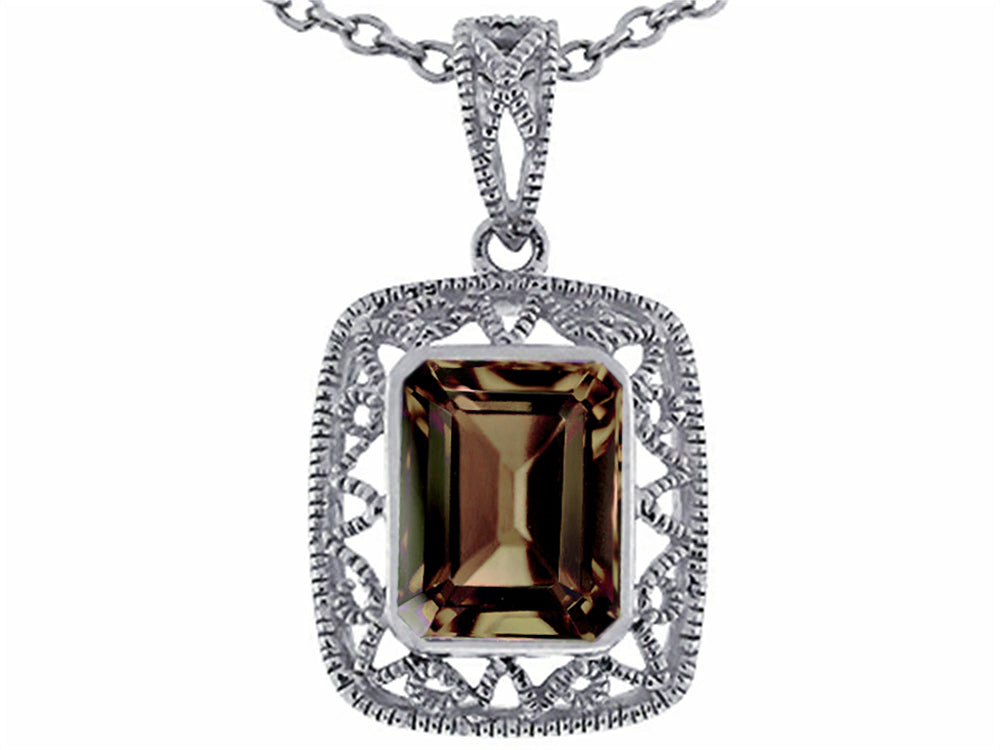 Star K Emerald Cut Smoky Quartz Pendant Necklace