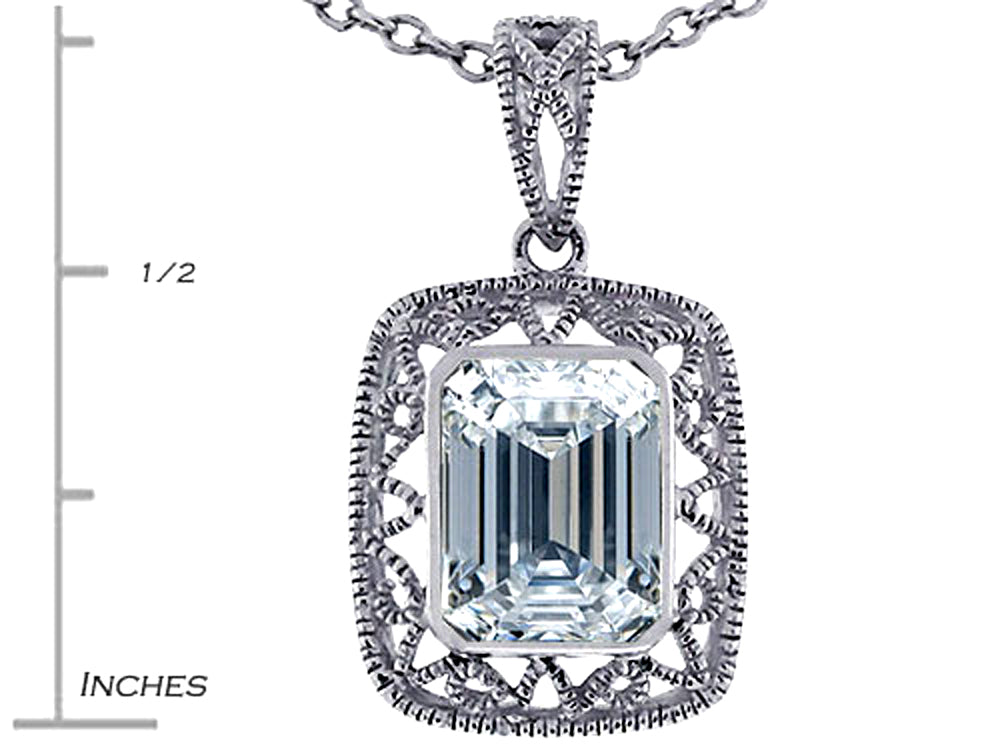 Star K Emerald Cut White Topaz Pendant Necklace