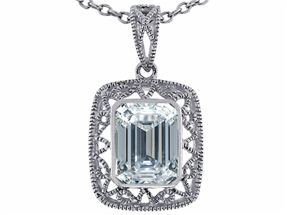 Star K Emerald Cut White Topaz Pendant Necklace