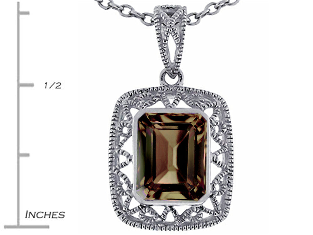 Star K Emerald Cut Smoky Quartz Pendant Necklace