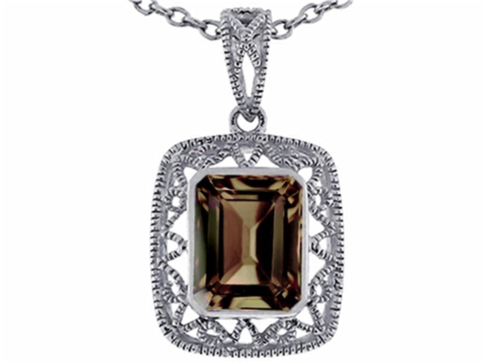 Star K Emerald Cut Smoky Quartz Pendant Necklace