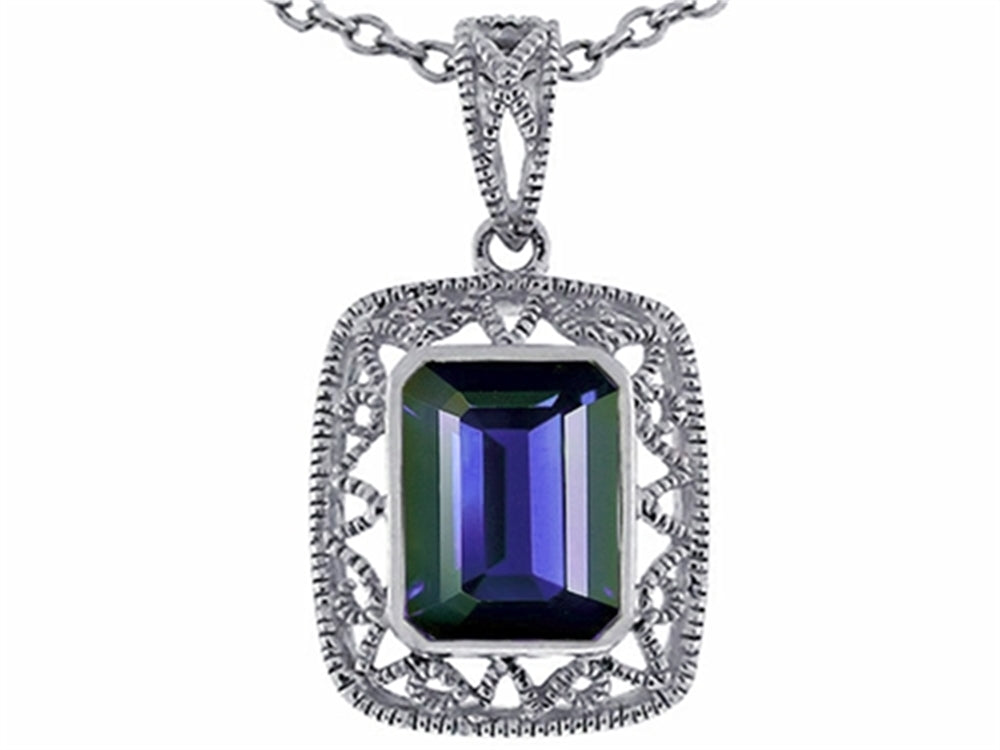 Star K Emerald Cut Genuine Iolite Pendant Necklace