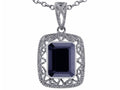 Star K Emerald Cut Genuine Black Sapphire Pendant Necklace