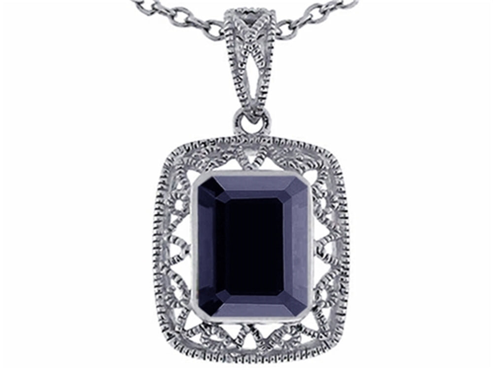 Star K Emerald Cut Genuine Black Sapphire Pendant Necklace