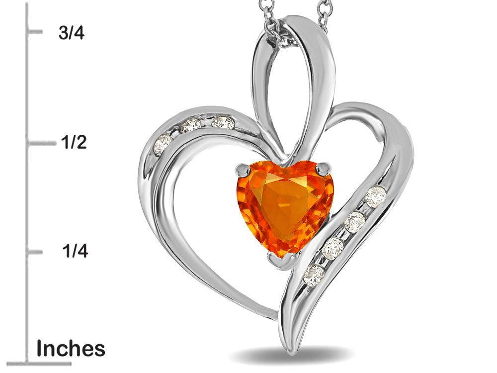Star K Heart Shape 6mm Simulated Orange Mexican Fire Opal Pendant Necklace