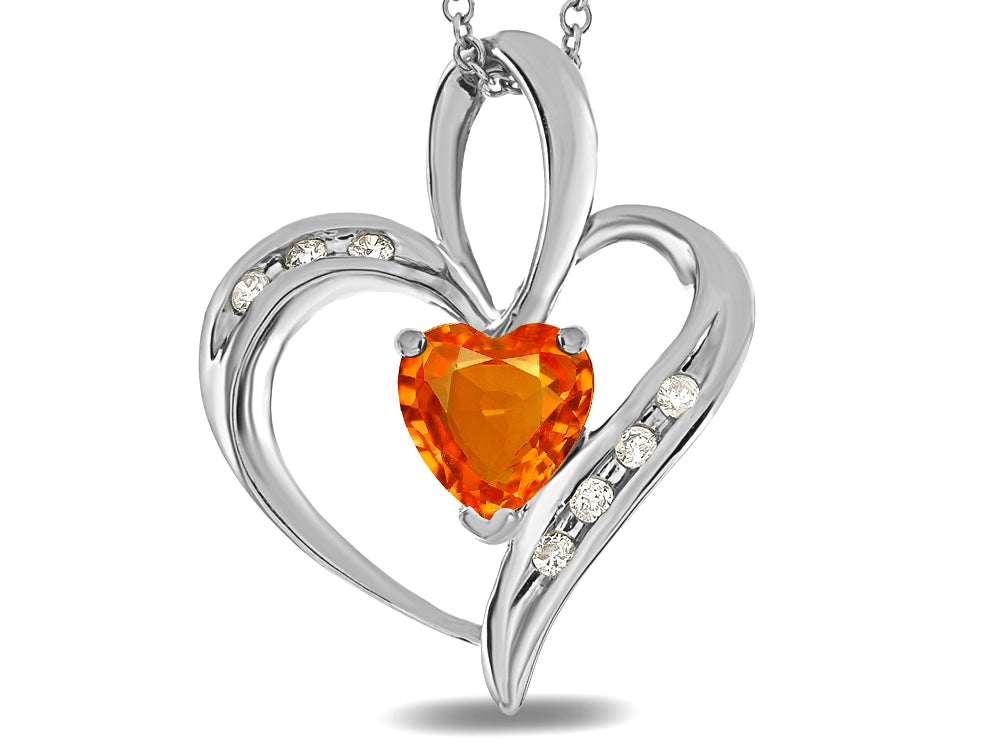 Star K Heart Shape 6mm Simulated Mexican Fire Opal Pendant Necklace