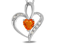 Star K Heart Shape 6mm Simulated Mexican Fire Opal Pendant Necklace