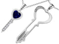 Star K His and Hers Key to my Heart Couple 2pcs Pendant Necklace Set with Simulated Sapphire